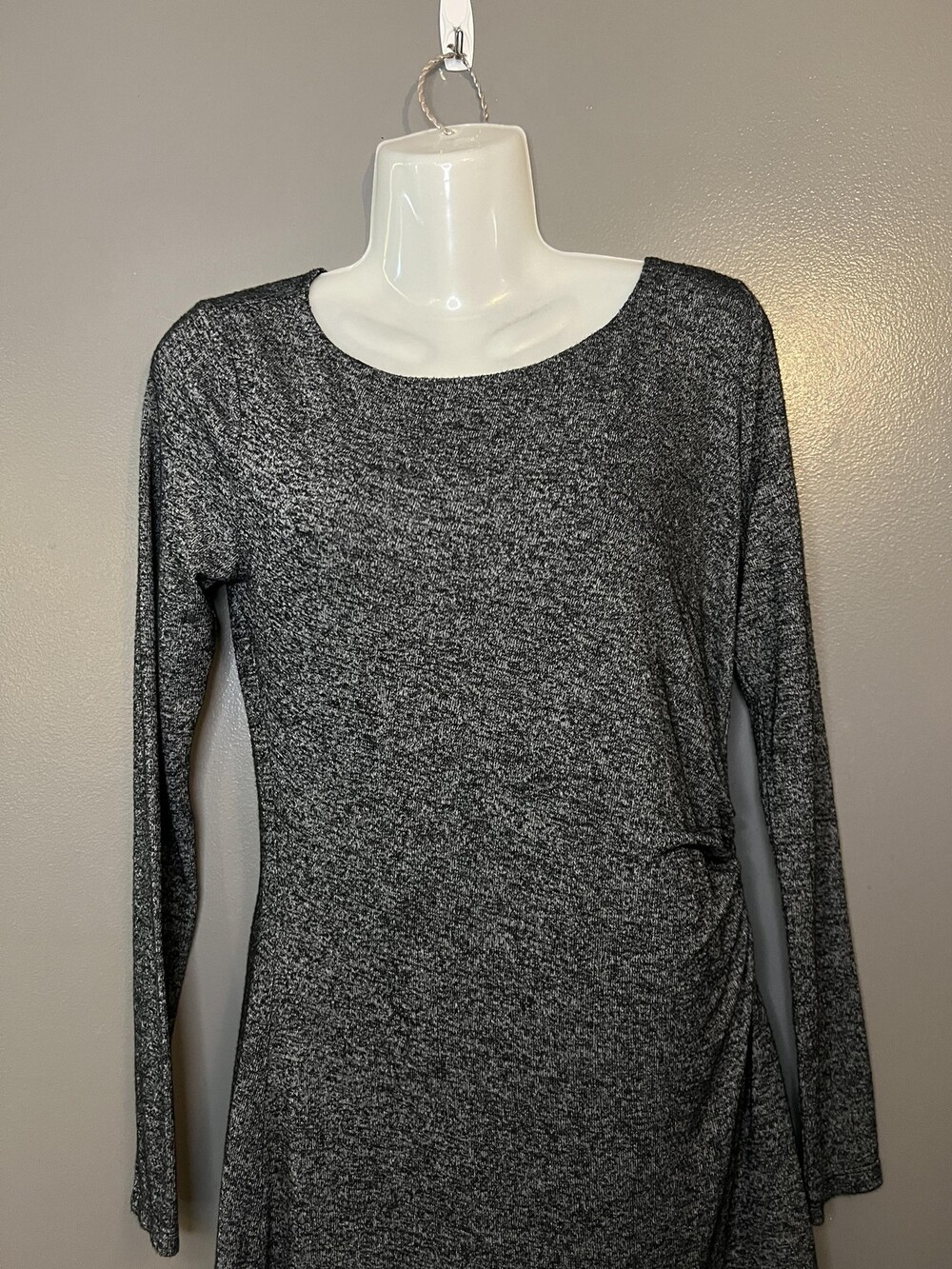 LOFT Dress Womens Small Gray Knit Long Sleeve Ruched Side Sheath Work Office